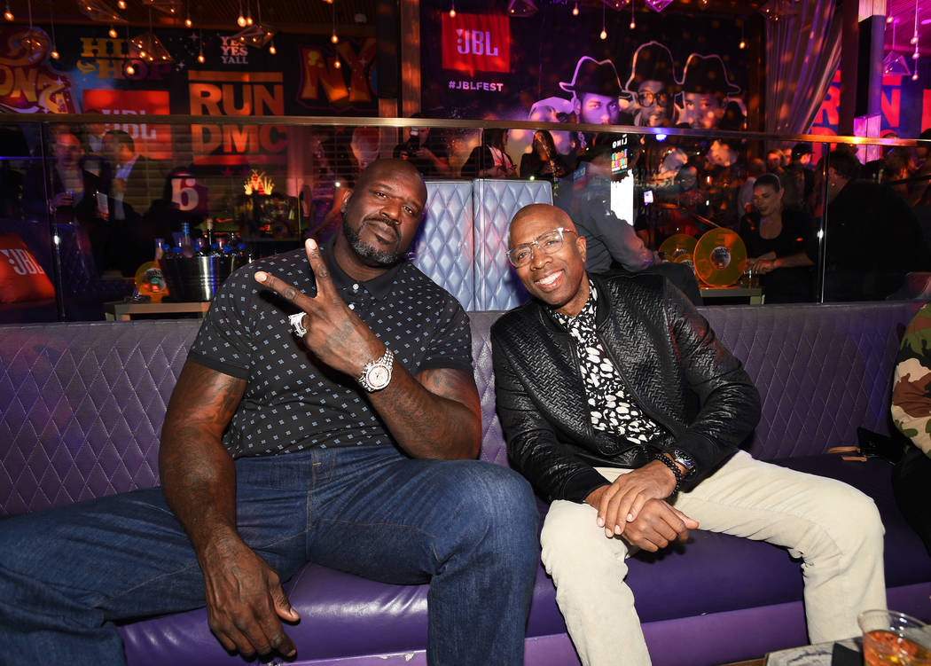 Shaquille O'Neal, left, and Kenny Smith attend night one of JBL Fest 2019 at Omnia Nightclub at ...
