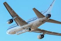 In this Oct. 1, 2019 photo made available by NASA, a Northrop Grumman L-1011 Stargazer aircraft ...