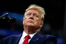 President Donald Trump speaks at a campaign rally at the Target Center, Thursday, Oct. 10, 2019 ...