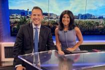 Dayna Roselli is shown with meteorologist Justin Bruce at KTNV Channel 13 on Wednesday, Oct. 9, ...