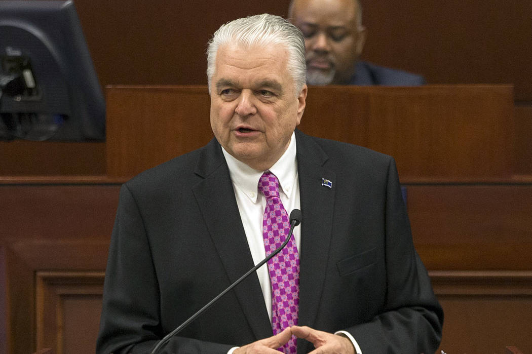 Nevada Governor Steve Sisolak delivers his State of the State address from the Assembly Chamber ...