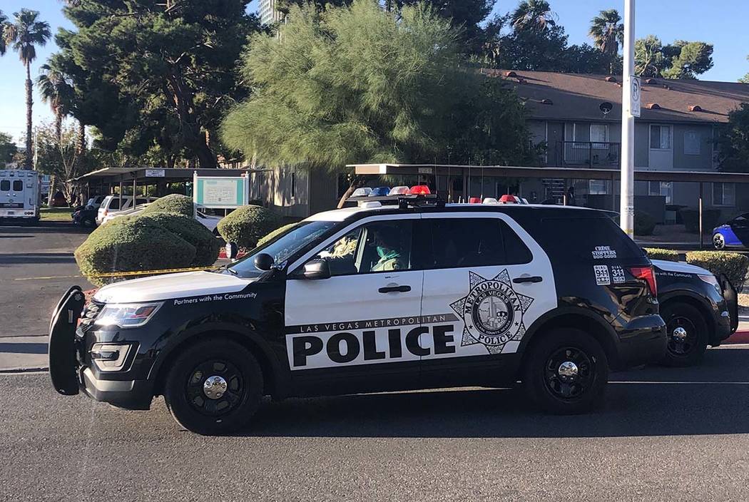 Las Vegas police investigate a shooting death at an apartment complex in the 4200 block of West ...