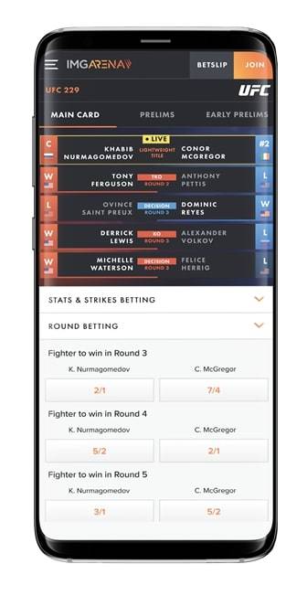 UFC Event Centre displayed on a mobile phone. (Courtesy, UFC)