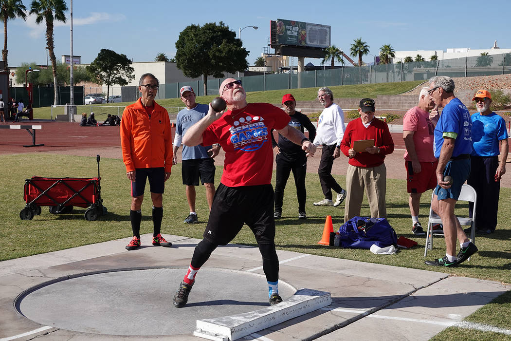 Gary Wuest of Sacramento, California, participates Oct. 11 in a Nevada Senior Games track and f ...