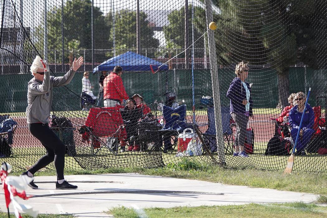 A competitor participates Oct. 11 in a Nevada Senior Games track and field meet at UNLV's Myron ...