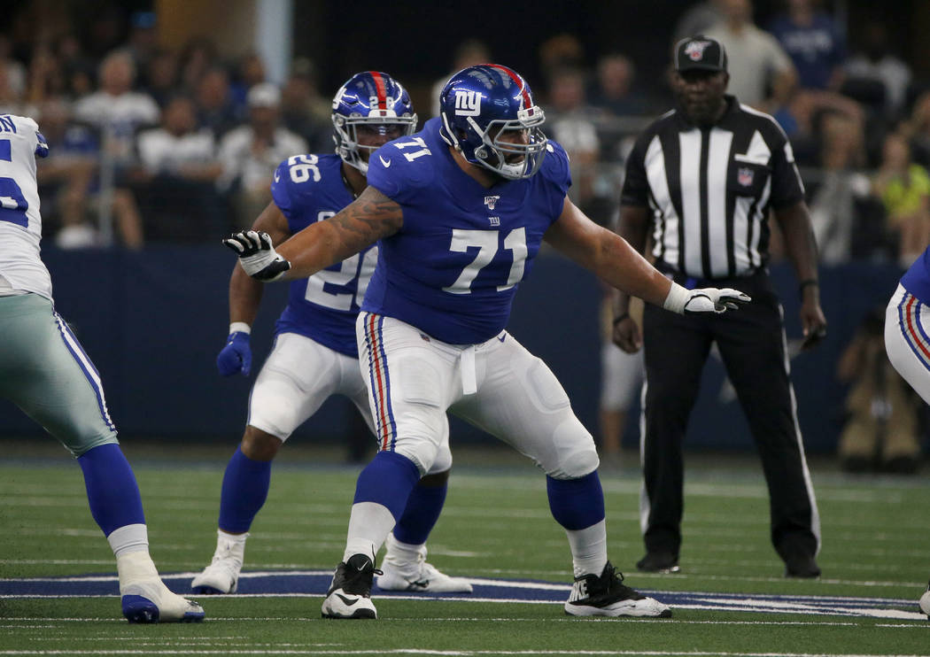 New York Giants offensive guard Will Hernandez (71) defends during a NFL football game against ...