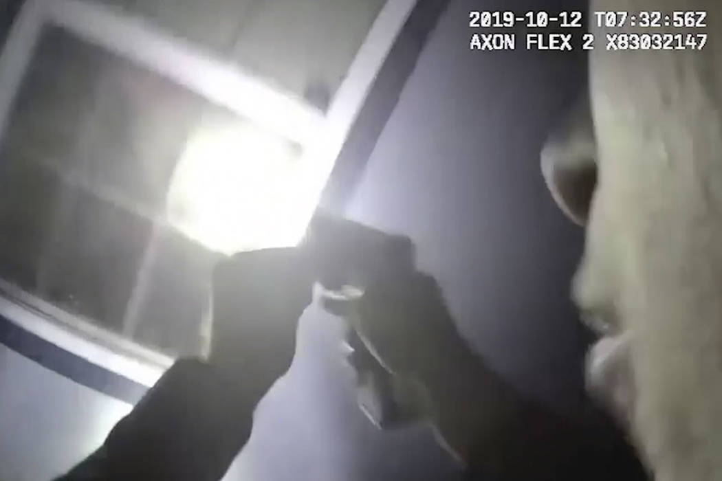 In this Saturday, Oct. 12, 2019, image made from a body camera video released by the Fort Worth ...