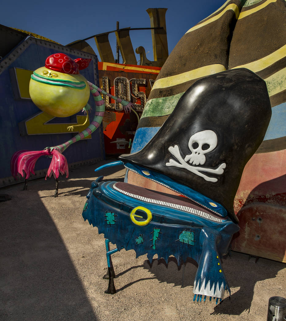 Art pieces "Pirates" by Tim Burton in his Lost Vegas art exhibition at the Neon Museu ...