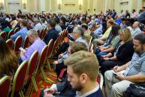 Attendees take in a session on Monday, Oct. 14, 2019, at the Global Gaming Expo at The Venetian ...