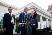 Vice President Mike Pence, with Treasury Secretary Steven Mnuchin, left, and national security ...