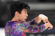 Nathan Chen of the United States performs his men's free skating routine during Japan Open figu ...