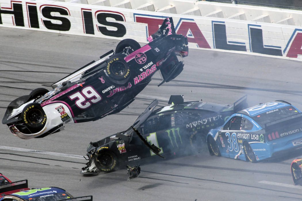 Brendan Gaughan races to lead, flips out at NASCAR race Las Vegas