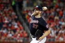 Washington Nationals starting pitcher Stephen Strasburg throws during the first inning of Game ...