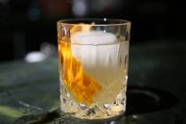 The Clarified Milk Punch cocktail served with gin honey, early grey tea, milk, and brandy, at A ...