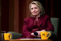 Hillary Clinton lectures on foreign policy at Rackham Auditorium, Thursday, Oct. 10, 2019 in An ...