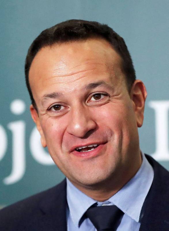 Ireland's Prime Minister Leo Varadkar speaks to the media at Government Buildings in Dublin, Ir ...