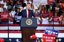 President Donald Trump speaks during a campaign rally, Thursday, Oct. 17, 2019, at the American ...