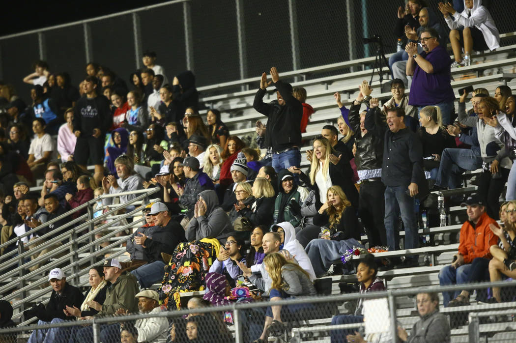 Silverado fans cheer after a touchdown against Clark during the second half of a football game ...