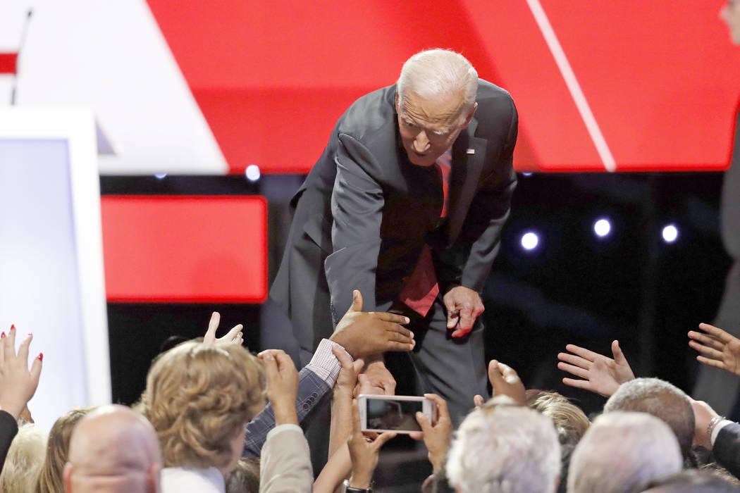 Democratic presidential candidate former Vice President Joe Biden greets guest following a Demo ...