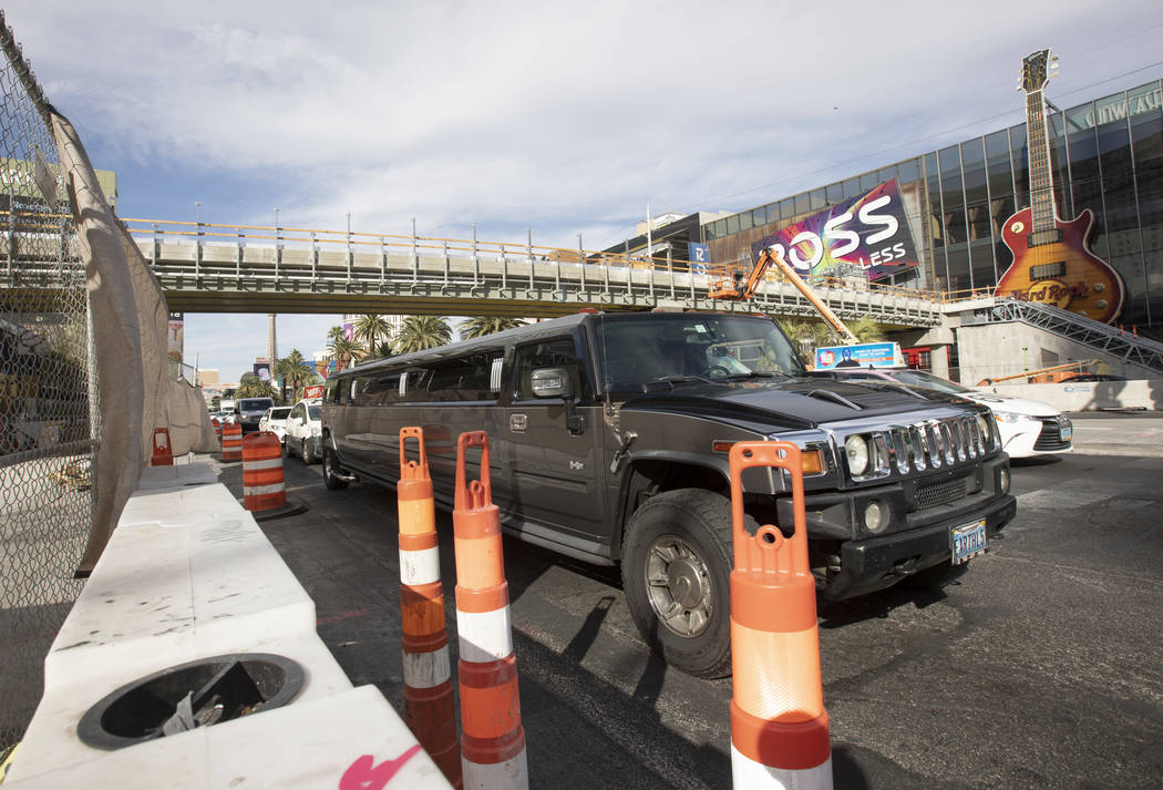 The intersection at Las Vegas Boulevard and Park Avenue has lane restrictions as a pedestrian b ...
