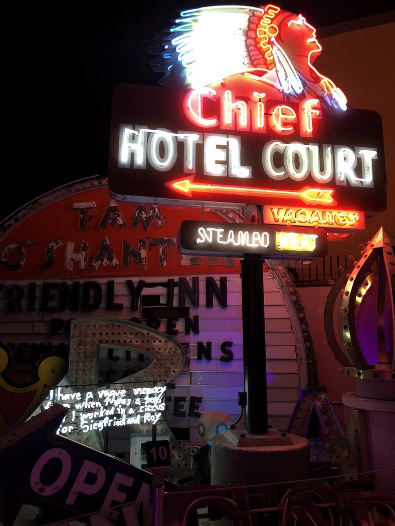 "Penguin Boy" lurks inconspicuously in a corner at “Lost Vegas: Tim Burton @ The Neon Museum ...