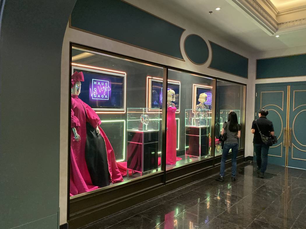 A look at a display case at Haus of Gaga as it is being updated at Park Theater at Park MGM on ...