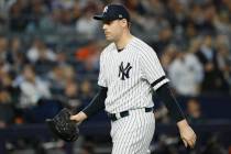 New York Yankees relief pitcher Adam Ottavino leaves the game during the seventh inning in Game ...