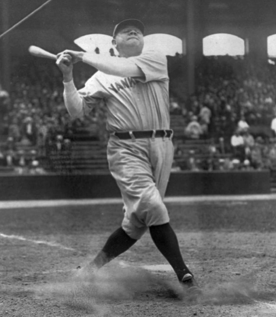 FILE - In this June 18, 1929, file photo, New York Yankees' Babe Ruth takes a big swing at New ...