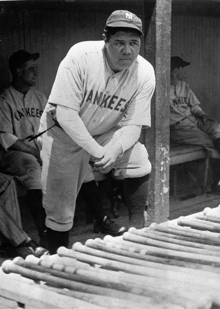 FILE - In this July 19, 1929, file photo, Babe Ruth, the Yankees' big bludgeon man stands in th ...