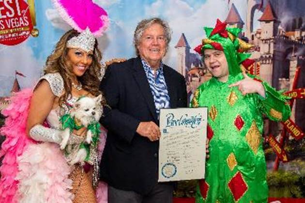 Clark County Commissioner Tick Segerblom, middle, is shown with Jade Simone, Mr. Piffles and Pi ...