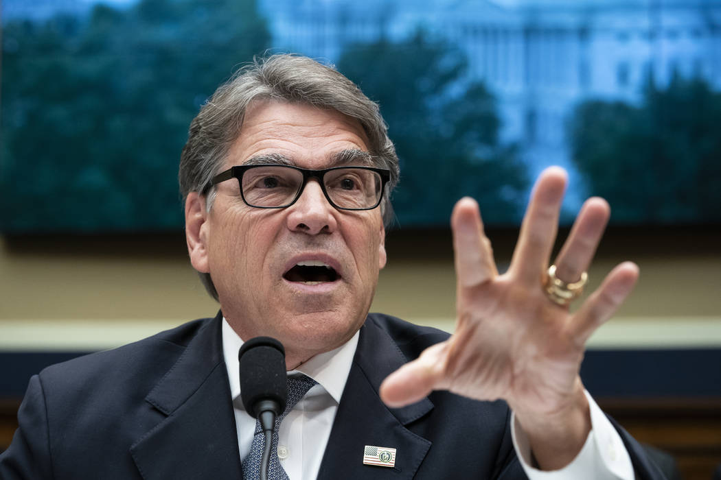 In this May 9, 2019, file photo, Energy Secretary Rick Perry testifies before the House Energy ...