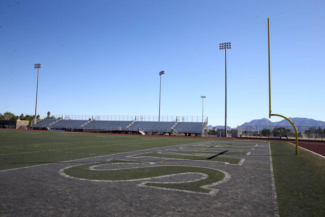 Rancho High School football field in North Las Vegas Friday, Oct. 18, 2019. "Jeopardy!&quo ...