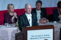 Former U.S. Secretary of Defense Jim Mattis, center, delivers the keynote address during the 74 ...
