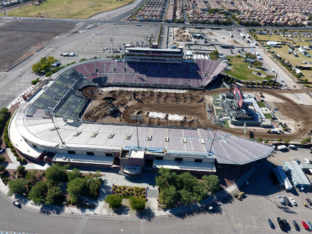 Aerial view of Sam Boyd Stadium on Friday, October 18, 2019 where the Monster Energy Cup return ...