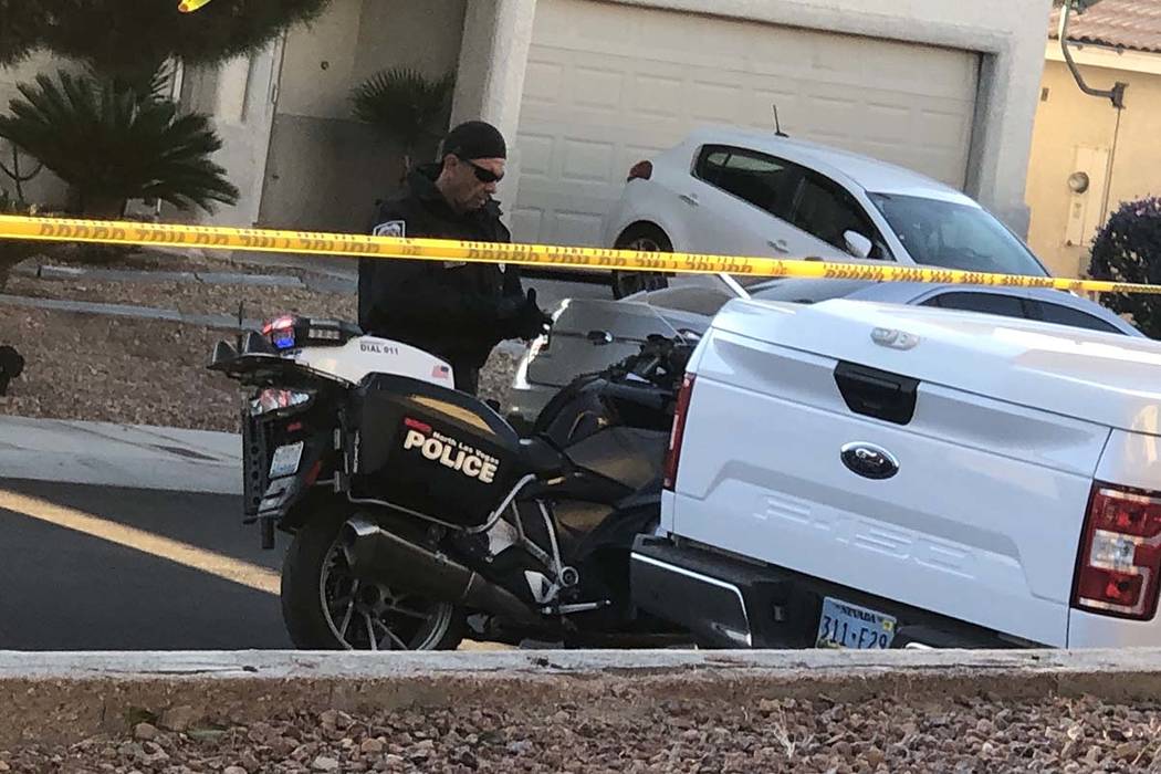 Police investigate a shooting involving a North Las Vegas police officer on the 4800 block of P ...