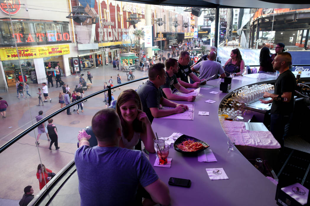 The rotating bar at Whiskey Licker Up Saloon in Binion's at Fremont Street Experience in downto ...