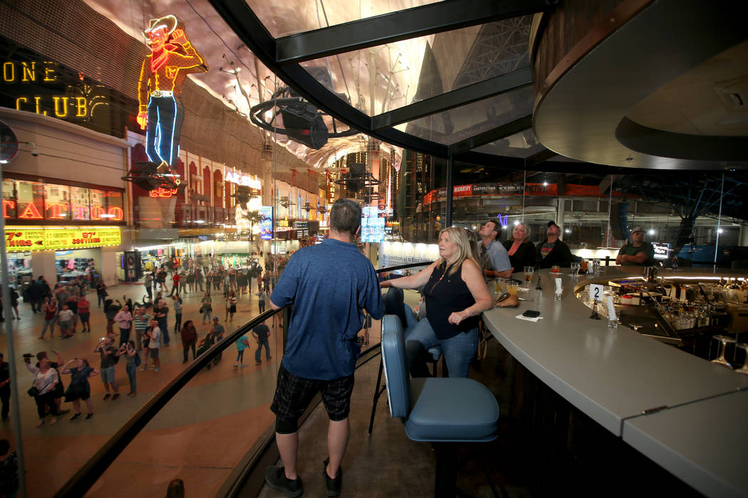 Frank and Barb Fox of Lake Erie, Ohio at the rotating bar at Whiskey Licker Up Saloon in Binion ...