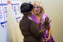 Jill Biden, wife of former Vice President and Democratic presidential candidate Joe Biden, righ ...