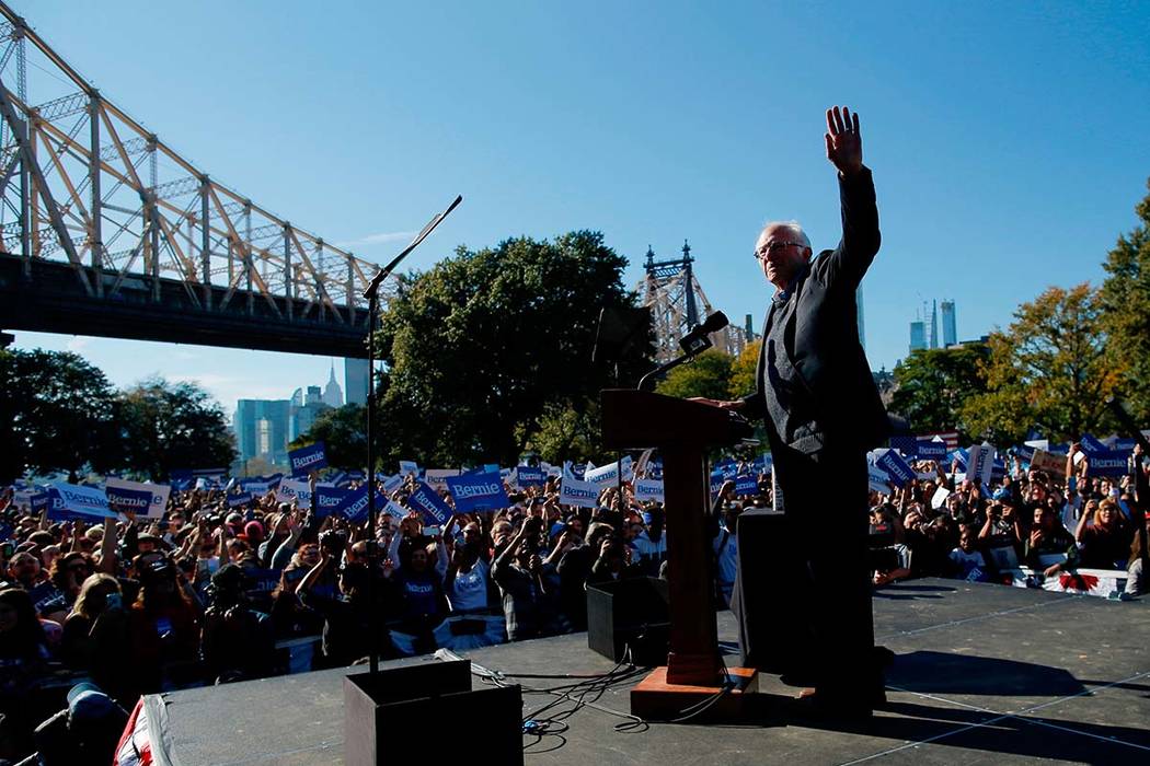 Democratic presidential candidate Sen. Bernie Sanders, I-Vt., speaks to supporters during a ral ...