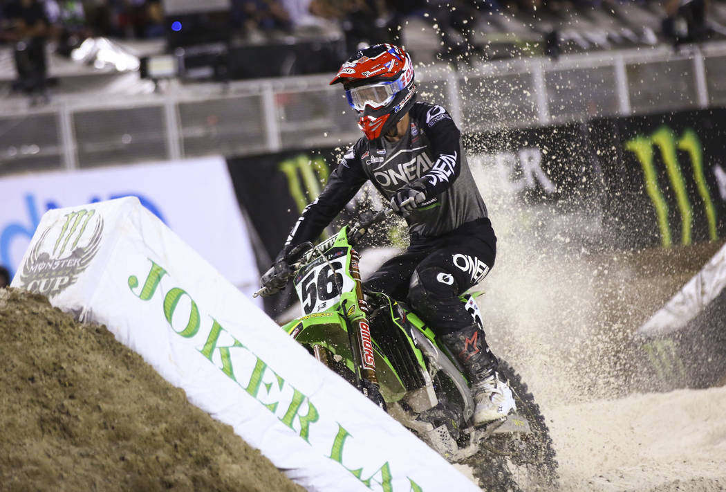 Justin Starling (56) rides in the joker lane during the second round of the Monster Energy Cup ...