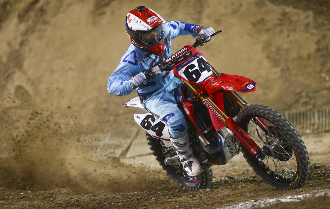 Vince Friese (64) competes during the second round of the Monster Energy Cup Supercross main ev ...