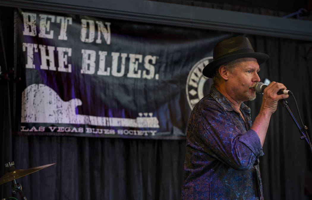 Las Vegas Blues Society President Jimmy Carpenter speaks to the crowd during the 2nd Annual Fal ...