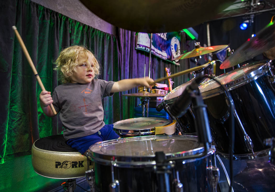 Wiley Jack, 1, plays the drums in between band sets during the 2nd Annual Fall into the Blues F ...