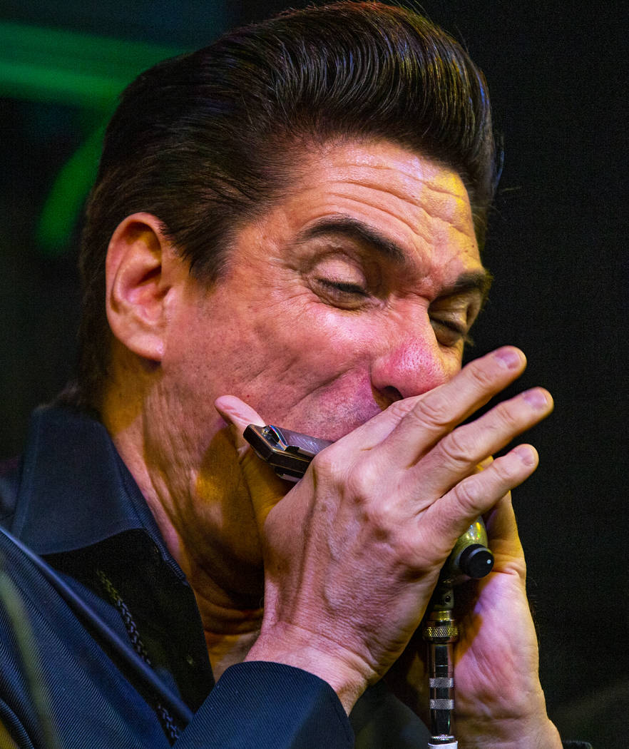 Blues Music Award Winner Bob Bob Corritore performs with others on stage during the 2nd Annual ...