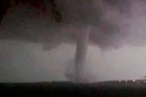 An Oct. 20, 2019 image made from video by Twitter user @AthenaRising shows the tornado in Rockw ...