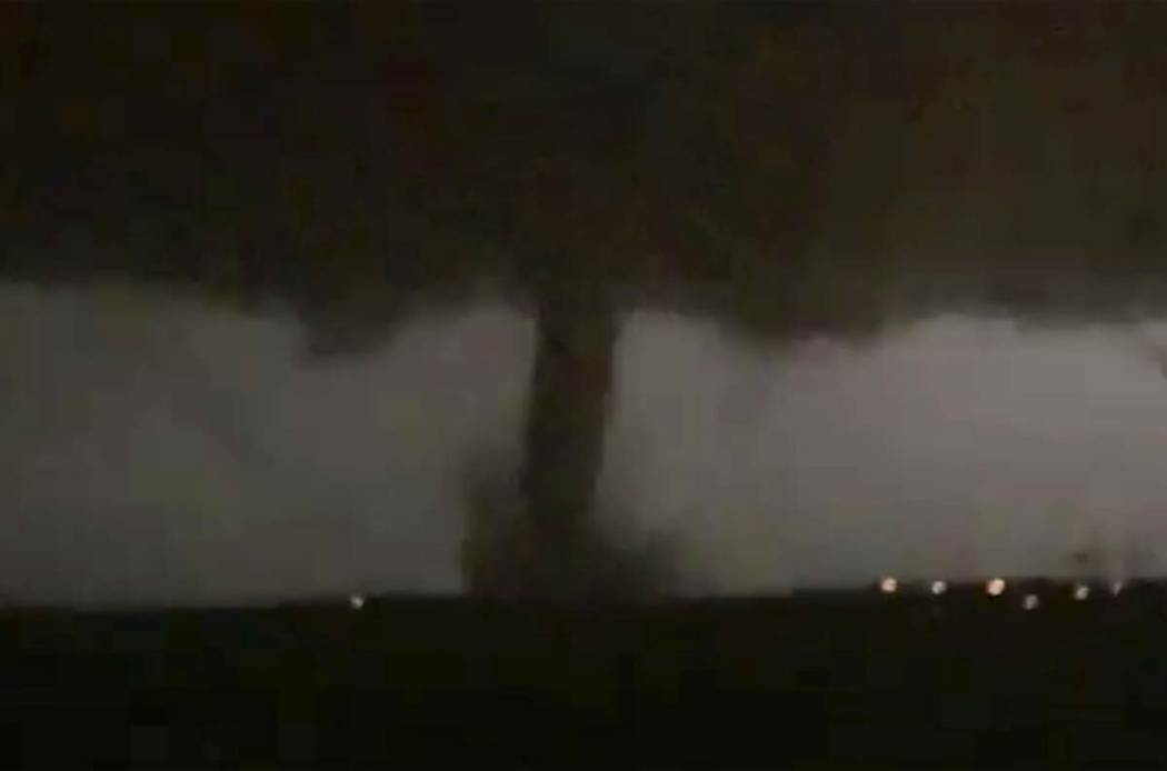 This Oct. 20, 2019 image made from video by Twitter user @AthenaRising shows the tornado in Roc ...