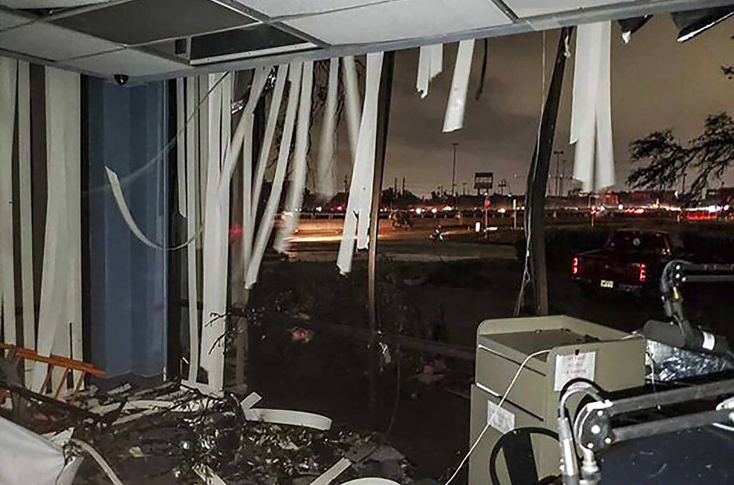 In this Sunday, Oct. 20, 2019, photo offered by Lew Morris, damage to the KNON-FM radio station ...