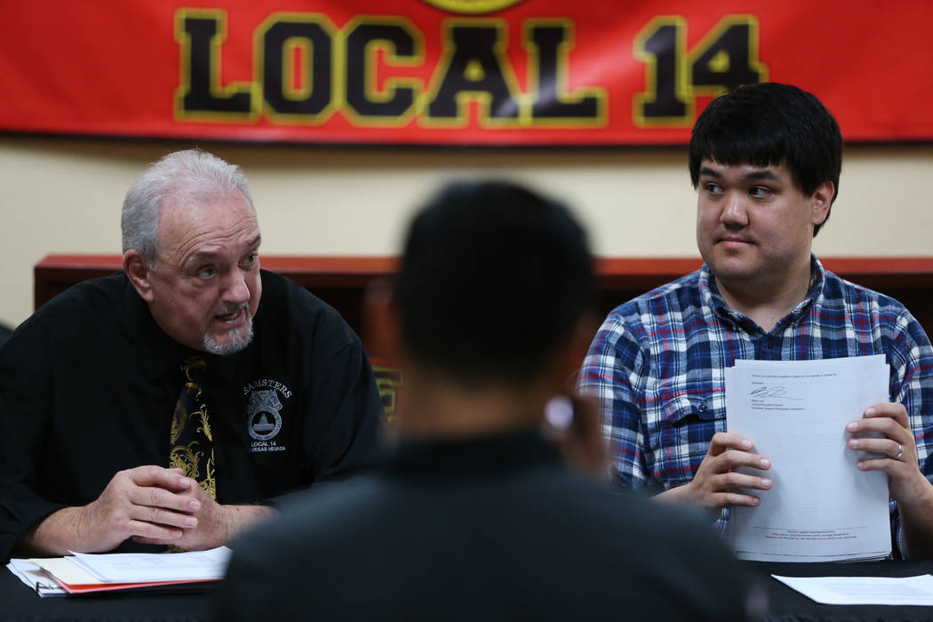 Larry Griffith, left, secretary and treasurer for Teamsters Local 14, and Brian Lee, acting exe ...