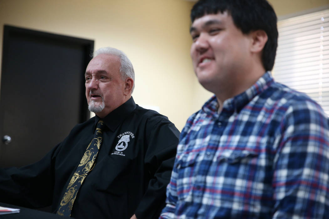 Larry Griffith, left, secretary and treasurer for Teamsters Local 14, and Brian Lee, acting exe ...