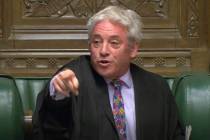Speaker of Britain's House of Commons John Bercow gestures makes a statement in the House of Co ...